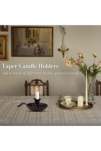 AZONEE Vintage Metal Taper Candlestick Holder with Handle (Black)