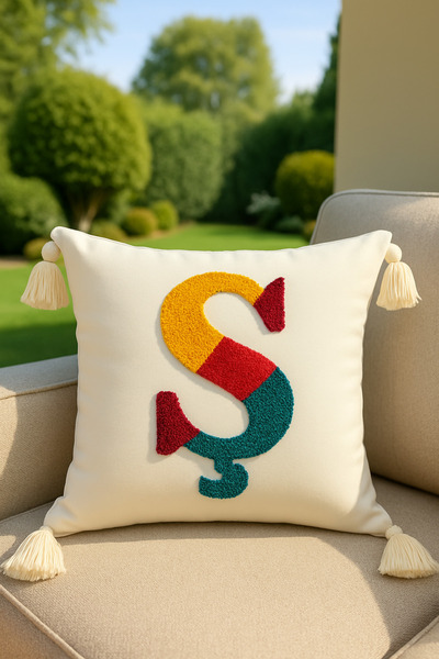 SAYMİNE Letter S Punch Throw Pillow Cover Colorful Letter Model