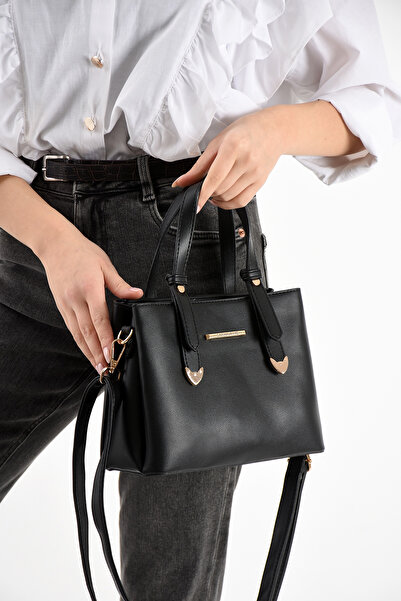 Sanmorris Women's 4 Compartment Simple Stylish Shoulder and Hand Bag with Gold Accessories