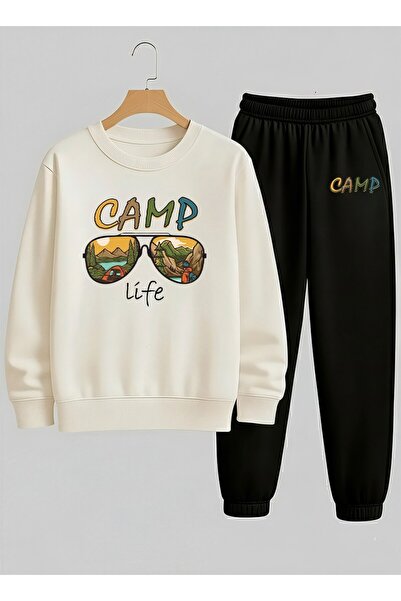 LORVEX Λευκό φούτερ για αγόρια - Σετ φόρμας με λαιμόκοψη ποδηλάτου CAMP GLASS...