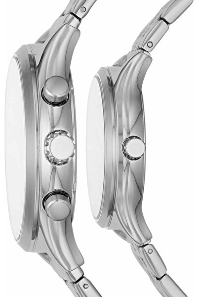 Fossil His and Her Fenmore Midsize Multifunction Stainless Steel Watch Gift Set