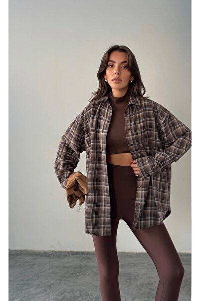 Be Best Women's Brown Oversized Plaid Shirt Be214