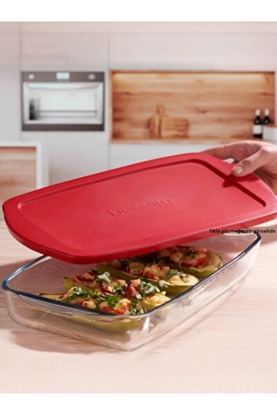 Paşabahçe Large Borcam Baking Tray Glass Cake Mold Borcam Food Tray Large Size Rectangular Tray with Lid
