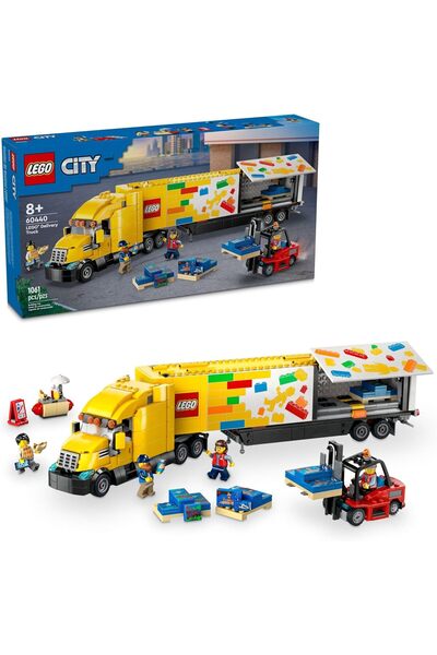 LEGO شاحنة توصيل المدينة الصفراء (60440) - شاحنة نصف مقطورة، رافعة شوكية و4 م...