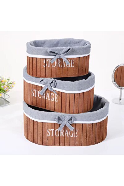 OEM Set of 3 Cosmetic Organizer Baskets – Elegant Wooden Design For Makeup, Bathroom and Bedroom