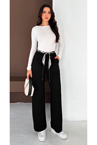 Noa Noa Scarf with Bead Detail and Flexible Waist Palazzo Pants