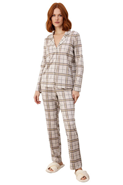 PayBuy Women's Plaid Shirt Collar Pajama Set Functional Durable Quality Comfortable Aesthetic Sport