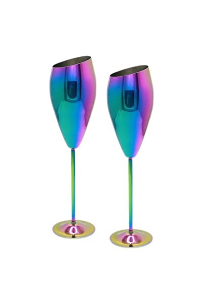 Nabi Market Set of 2 Tulip Champagne Glasses - Rainbow Stainless Steel, 250 ml