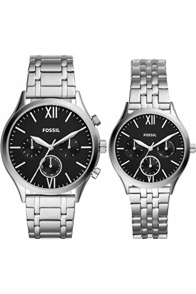 Fossil His and Her Fenmore Midsize Multifunction Stainless Steel Watch Gift Set