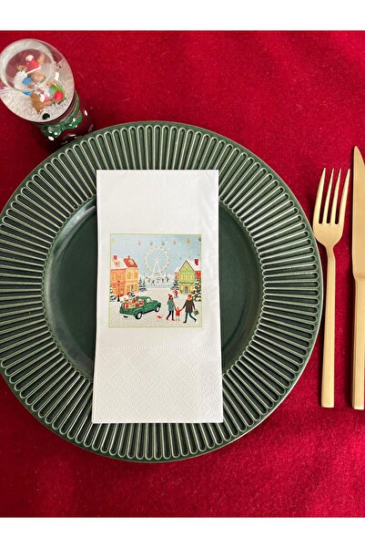 kidspartim New Year City Festival Printed Presentation Napkin White 16 Pieces