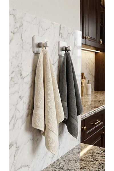 URASDESIGN 2 Adet Premium Gümüş Alüminyum Banyo Mutfak Havlu Bornoz Askısı Ya...