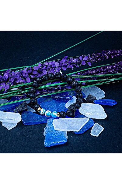 Ezera Brățară AZUR – Pietre vulcanice și turcoaz compozit