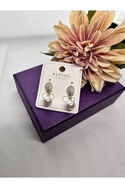 XUPING JEWELRY أقراط من الفولاذ على شكل حجر الزركون اللؤلؤي