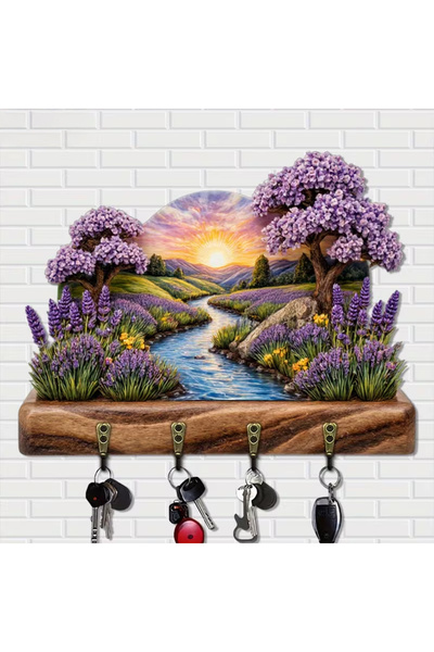 TuraLazerKesim 2D Düz, Çok Amaçlı Ahşap Anahtarlık, Dört Metal Kancalı, Duvar...