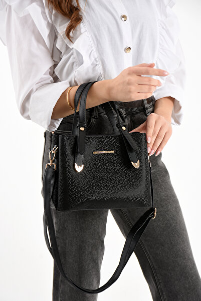 Sanmorris Women's 4 Compartment Simple Stylish Shoulder and Hand Bag with Gold Accessories