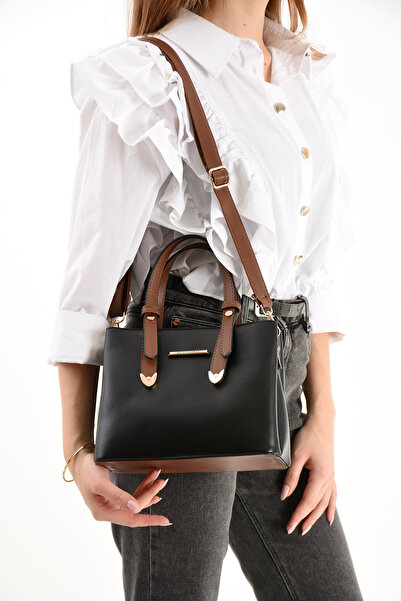 Sanmorris Women's 4 Compartment Simple Stylish Shoulder and Hand Bag with Gold Accessories