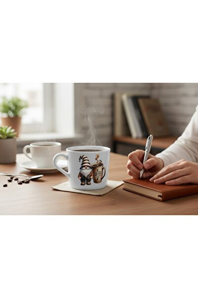 ODİ HOME Filter Coffee Set French Press 1 Liter and 2 Pieces Printed Mugs 240 ml