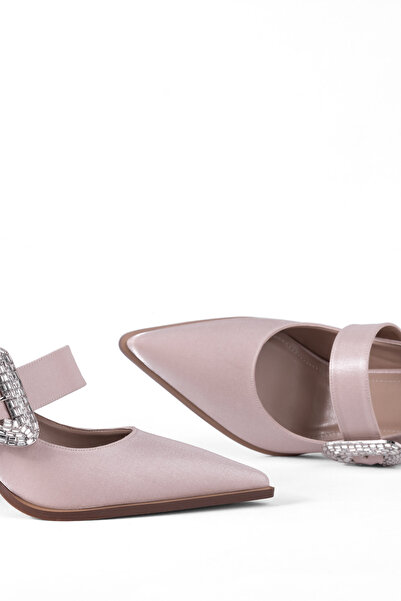 MARY Special Series Jane High Heels Designed with Luxurious Textured Fabric and Glittering Triangle Buckle