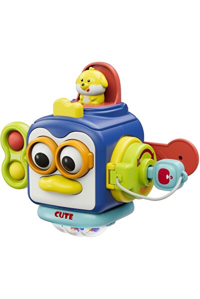 Generic OSIMILY Montessori Busy Cube Activity Board Travel Fidget Toy for Toddlers (Blue)