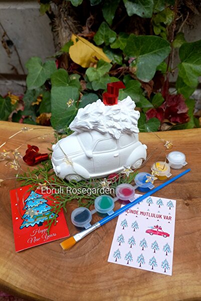 Ebruli Rosegarden Yeniyıl Ağaçlı Araba Beton Yılbaşı Arabası Yeni Yıl Vosvos Kendin Yap Boyama Set