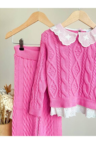 Butik Pink Sandy Storm Spiral Stripe Detailed Knitwear Set