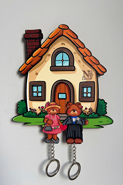 no77decor Kişiye Özel Çift Sevgili Ev Duvar Askılı Anahtarlık 6 Mm Ahşap Laze...