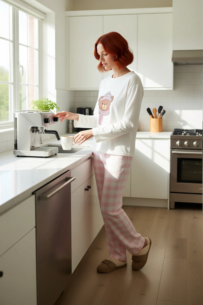 PayBuy Women's Teddy Bear Printed Plaid Pajama Set Functional Durable Quality Comfortable Aesthetic