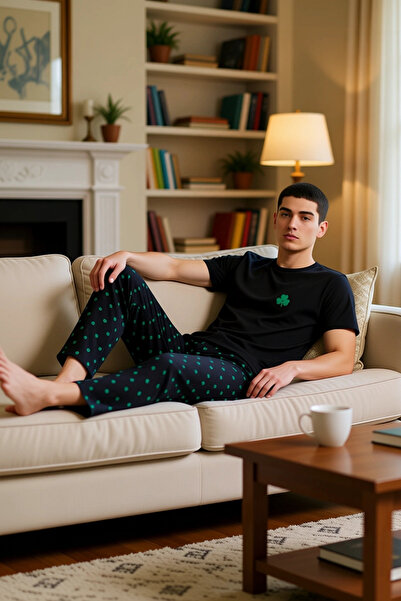 PayBuy Ανδρικό σετ πιτζάμες με λαιμόκοψη με σχέδιο τριφύλλι, λειτουργικό, ανθεκτικό, ποιοτικό, άνετο και κομψό