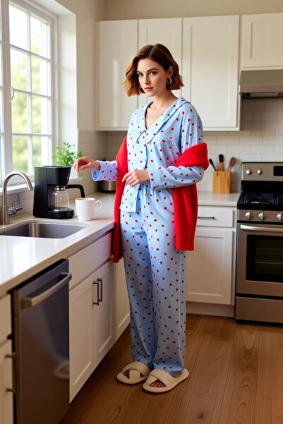 PayBuy Set de pijamale cu guler cămașă cu model de inimă pentru femei Funcțional Durabil Calitate Confortabil Casual