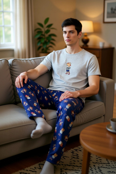 PayBuy Men's Teddy Bear Patterned Crew Neck Pajama Set Functional Durable Quality Comfortable Stylish