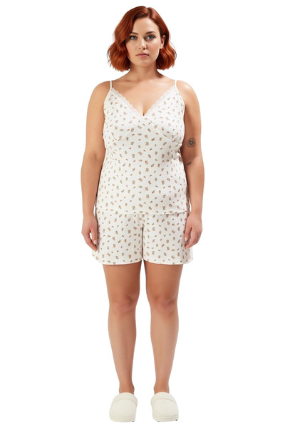 PayBuy Women's Floral Thin Strap V-Neck F Corded Fabric Knitted Pajama Set Functional Durable Quality