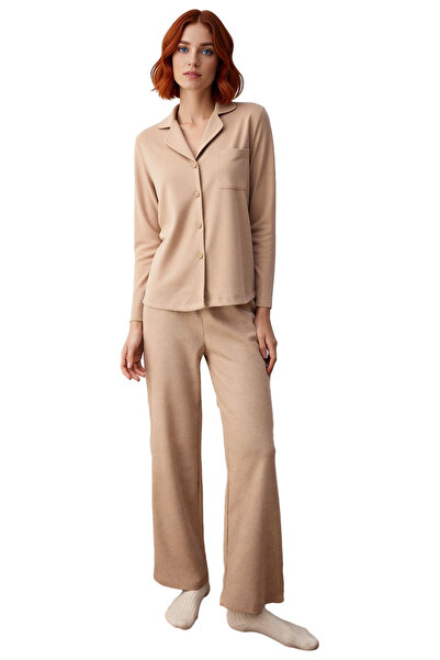 PayBuy Γυναικείο σετ πιτζάμες με υφή βάφλα με γιακά πουκάμισο Λειτουργικό, ανθεκτικό, ποιοτικό, άνετο αθλητικό