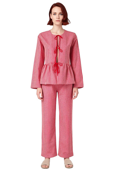 PayBuy Women's Red Plaid Woven Pajama Set Functional Durable Quality Comfortable Aesthetic Stylish