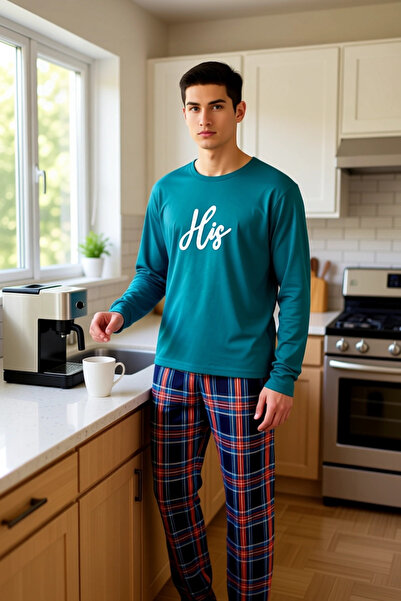 PayBuy Ανδρικό σετ πιτζάμες με καρό σχέδιο ανθρακί με λαιμόκοψη, λειτουργικό, ανθεκτικό, κομψό