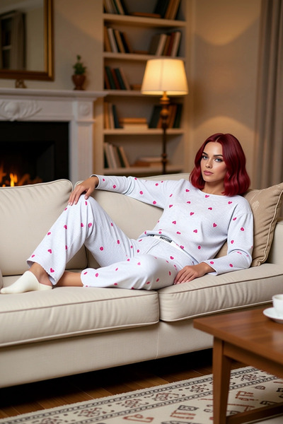 PayBuy Women's Melange Heart Patterned Pajama Set Functional Durable Quality Comfortable Aesthetic Stylish