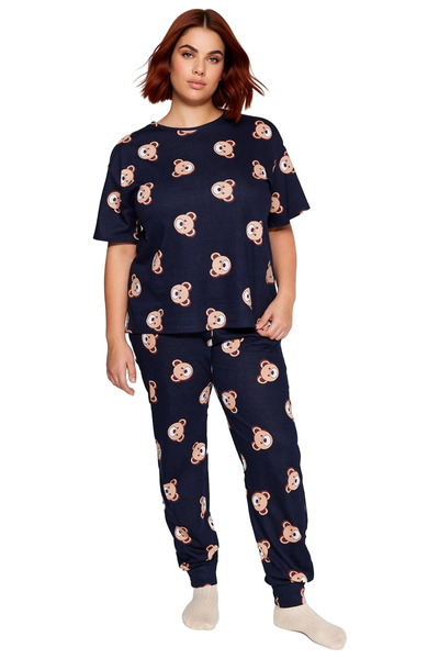PayBuy Teddy Bear Patterned Crew Neck Pajama Set Women's Functional Durable Quality Comfortable Stylish