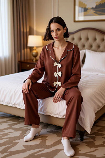 PayBuy Women's Bow Detailed Viscose Pajama Set Functional Durable Quality Comfortable Aesthetic Stylish