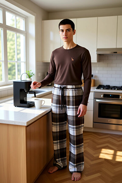PayBuy Ανδρικό καρό σετ πιτζάμες από φανέλα με λαιμόκοψη λειτουργικό ανθεκτικό και ποιοτικό άνετο και κομψό