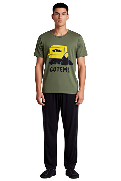 PayBuy Cat in a Box Printed Khaki Men's Pajama Set Functional Durable Quality Comfortable Stylish