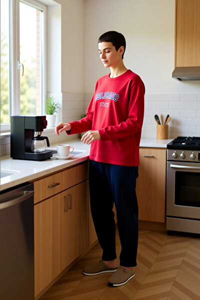 PayBuy Women's Red Slogan Embroidered Fleece Pajama Set Functional Durable Quality Comfortable Stylish