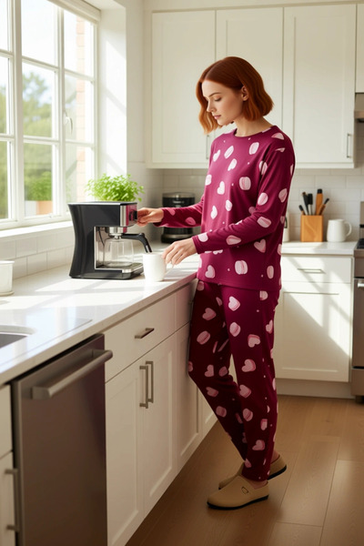 PayBuy Women's Heart and Macaron Patterned Cotton Pajama Set Functional Durable Quality Aesthetic