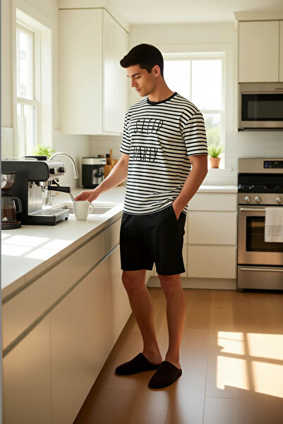 PayBuy Ανδρικό σετ πιτζάμες με ριγέ λαιμόκοψη με κοντό μανίκι Λειτουργικό ανθεκτικό και μοντέρνο