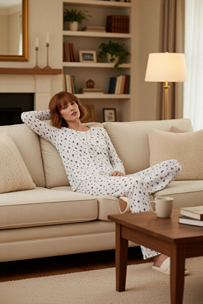 PayBuy Set de pijamale cu flori pentru femei material reiat din material subțire Cardigan Detaliat Funcțional Durabil Calitate Sport