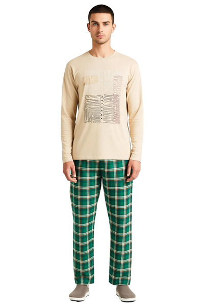 PayBuy Ανδρικό σετ πιτζάμες με καρό σχέδιο ανθρακί με λαιμόκοψη, λειτουργικό, ανθεκτικό, κομψό