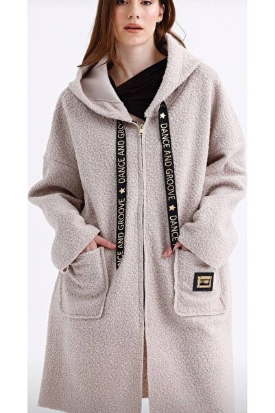 DİMA Boucle Fabric Hooded Zippered Cardigan