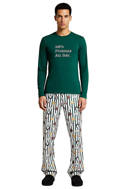 PayBuy Men's Crew Neck Printed Long Sleeve Pajama Set Functional Durable Quality Modern