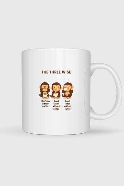 Bahriyeli Collection الثلاثة القرد الحكيمون مطبوع كوب