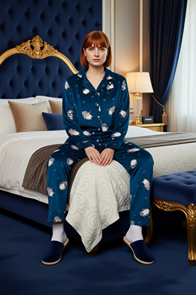 PayBuy Women's Petrol Penguin Patterned Fleece Pajama Set Functional Durable Quality Comfortable Stylish
