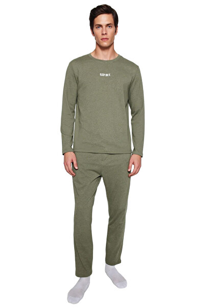 PayBuy Men's Anthracite Crew Neck Printed Long Sleeve Pajama Set Functional Durable Modern