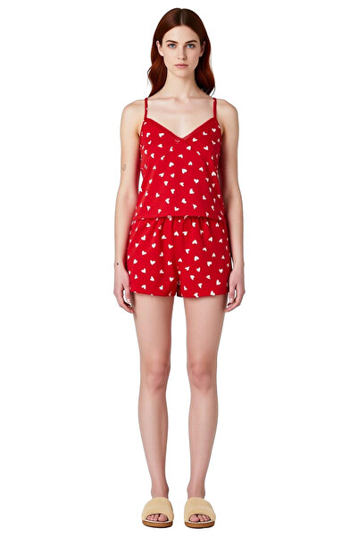 PayBuy Women's Heart Patterned Thin Strap V-Neck Pajama Set Functional Durable Quality Aesthetic